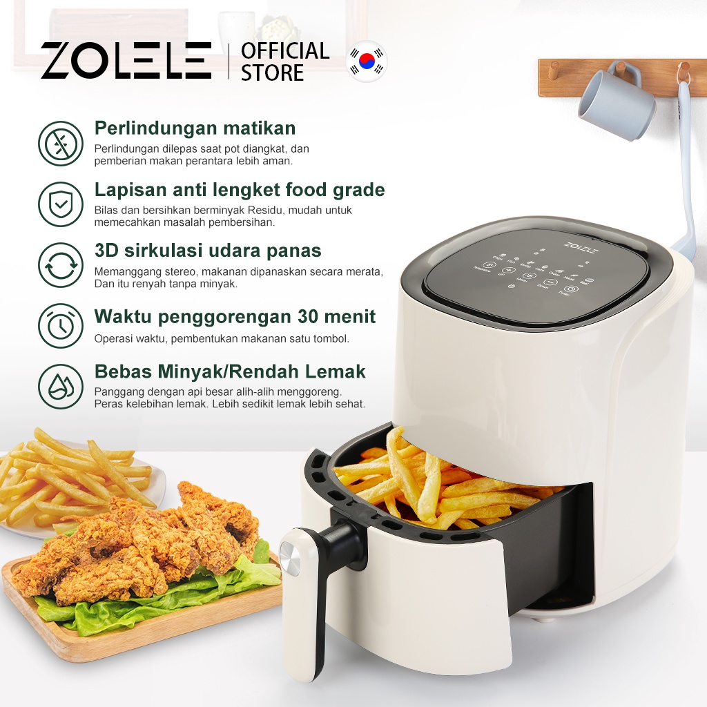 ZOLELE Air Fryer Low Watt 4.5 L Mesin Elektrik Penggorengan Tanpa Minyak Penggoreng LCD Touch Control Digital Magic Airfryer Panci Alat Penggoreng Listrik ZA001