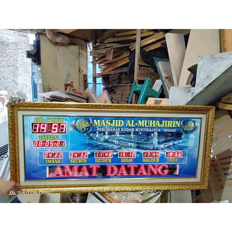 Jam Masjid Digital Waktu Sholat Running Text CUSTOM NAMA 60 x 140 cm