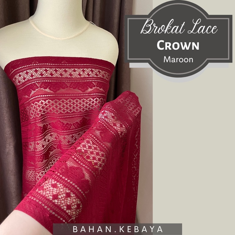 Bahan Kain Brokat Brukat Halus Lace Motif Salur Crown Warna Dusty Puple Ungu Taro