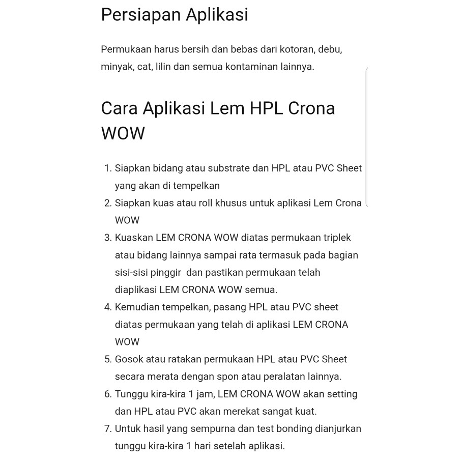 

PROMO Lem Crona WOW Lem HPL & DECOSHEET Efisien Aplikasi Hanya 1 Muka (4 Kg)