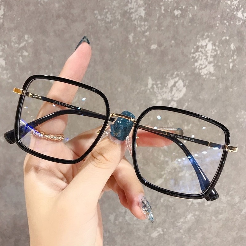 (YUZHU) COD Gaya Korea Fashion Oversized Retro Square Kacamata Anti Cahaya Biru Wanita