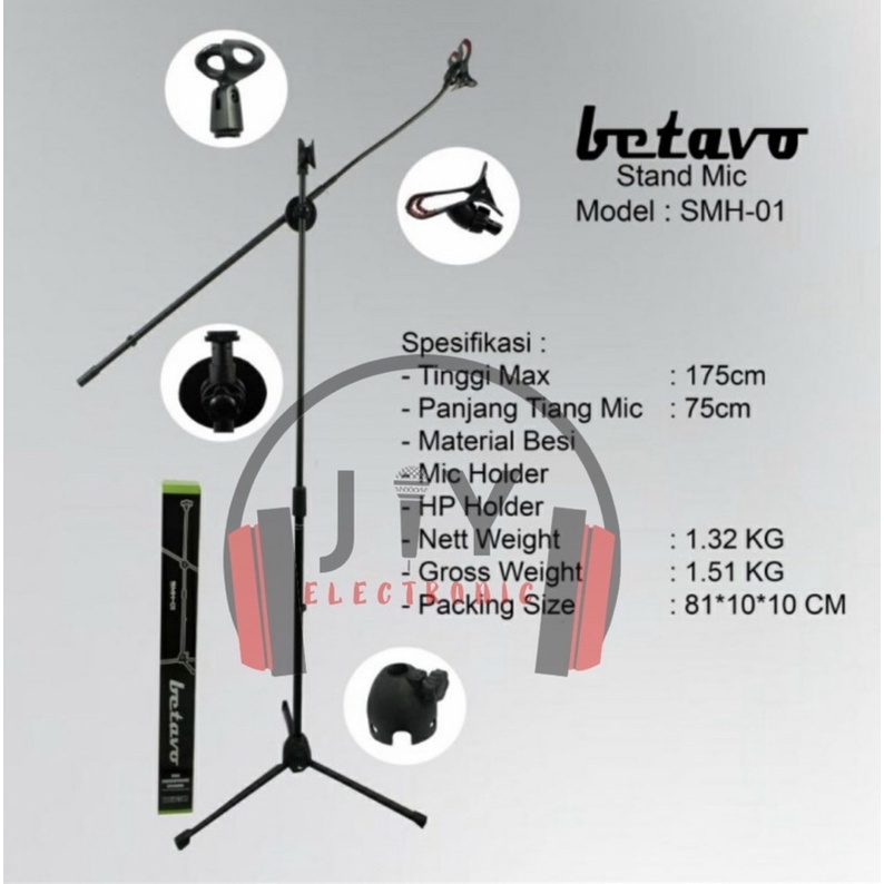 Stand Microphone Stand Mic Tiang Mic + Klip HP Betavo SMH-01 SMH 01