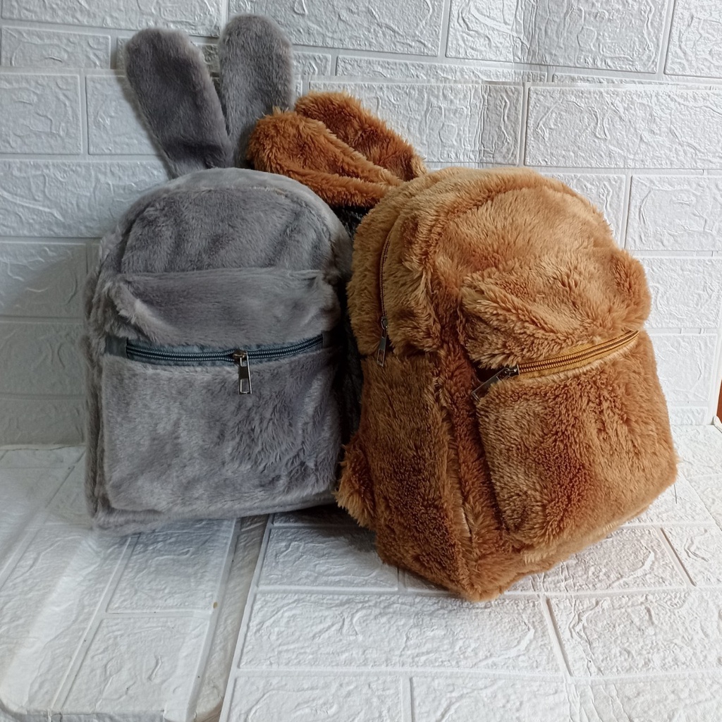 TAS RANSEL FASHION WANITA ANAK DAN DEWASA KELINCI LITTLE BUNNY BAHAN BULU HALUS TALI ADJUSTABLE