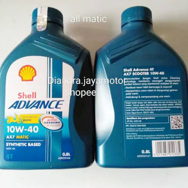 Oli shell advance matic ax7 0.8 lt SAE 10-40 100% original for all matic