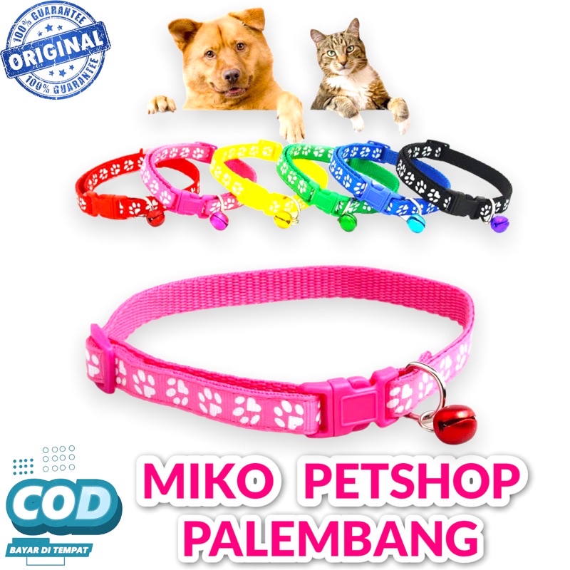 Kalung Kucing Tebal Motif Paw + Lonceng Murah Bell 14mm