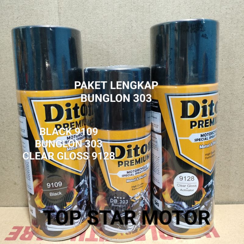 Pilok Paket Lengkap Cat Diton Premium Black 9109 Bunglon DB 303 Clear Gloss 9128 300ml.. Pilok Paketan Lengkap Bunglon 303 Cat Semprot Diton Premium