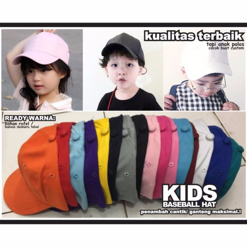 Topi Anak Polos Topi Baseball Anak Warna Merah Kuning Hijau Army Hitam Putih