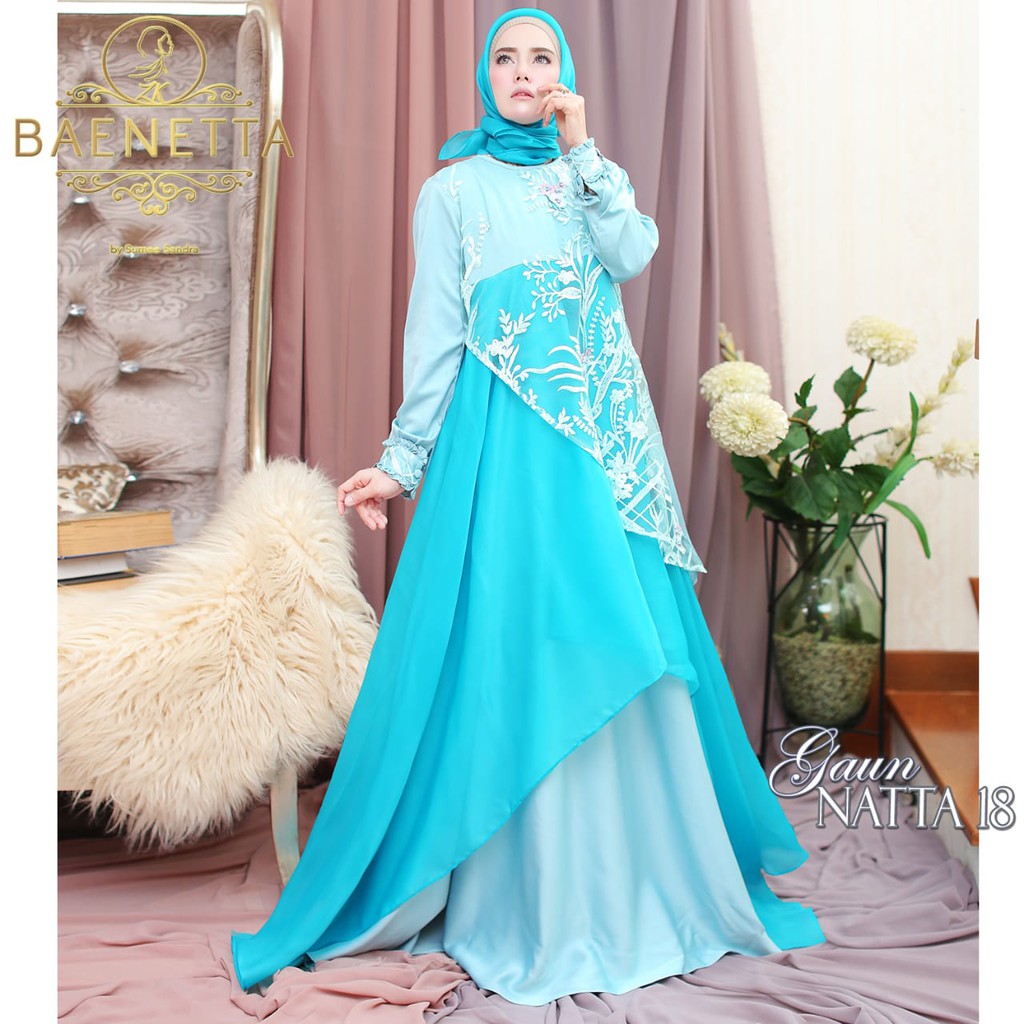 SUPER SALE | NATTA By Baenetta Dress Maxmara Mix Brokat Mewah Elegan Pesta Set Hijab Segiempat ORI B