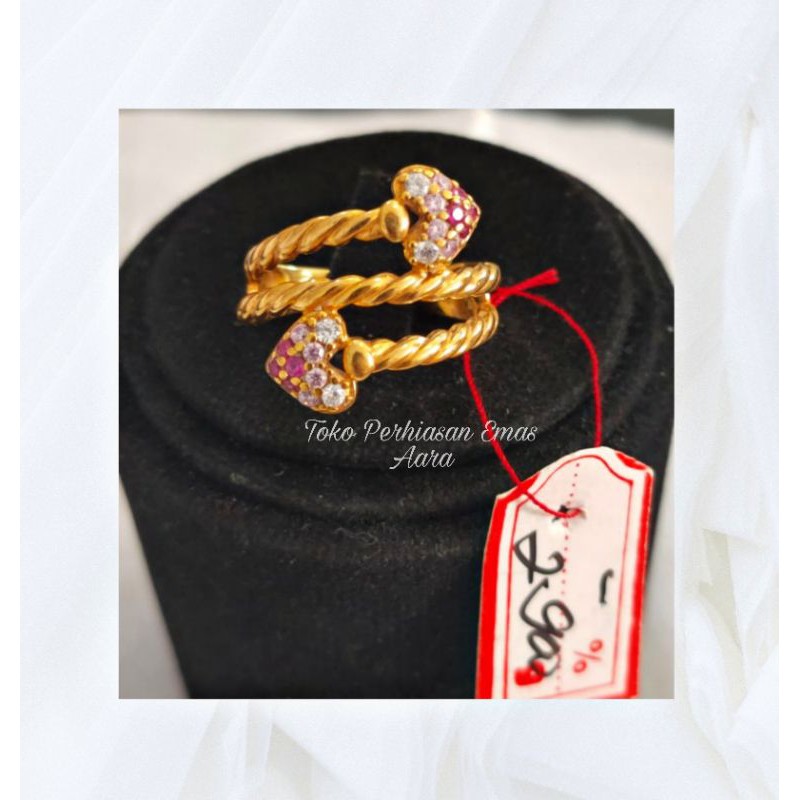 Cincin Emas 375 Spiral Puntir Waru Permata