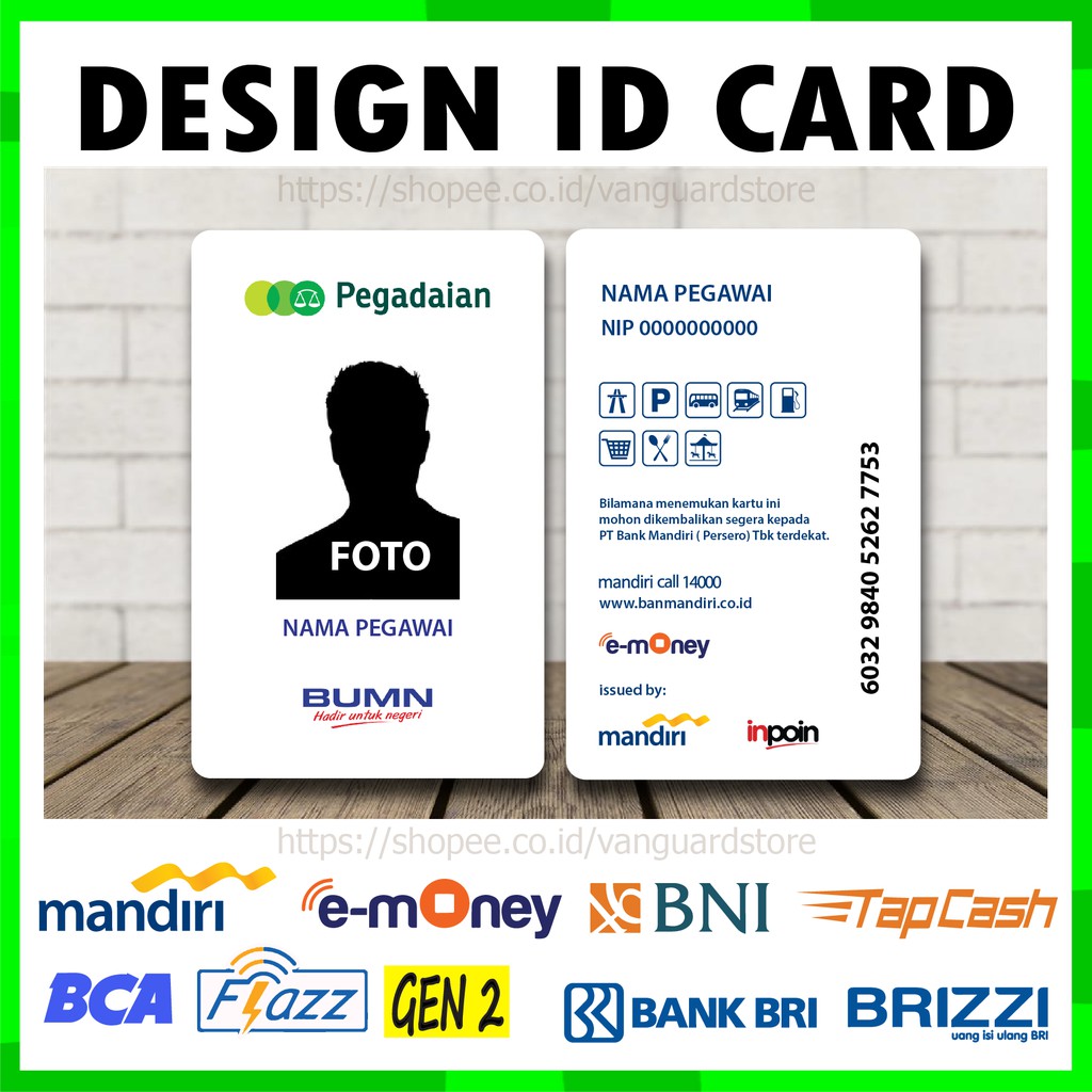 KARTU EMONEY ID CARD PEGADAIAN KARTU ETOLL E MONEY MANDIRI FLAZZ BCA BRIZZI BRI TAPCASH BNI - 2 SISI