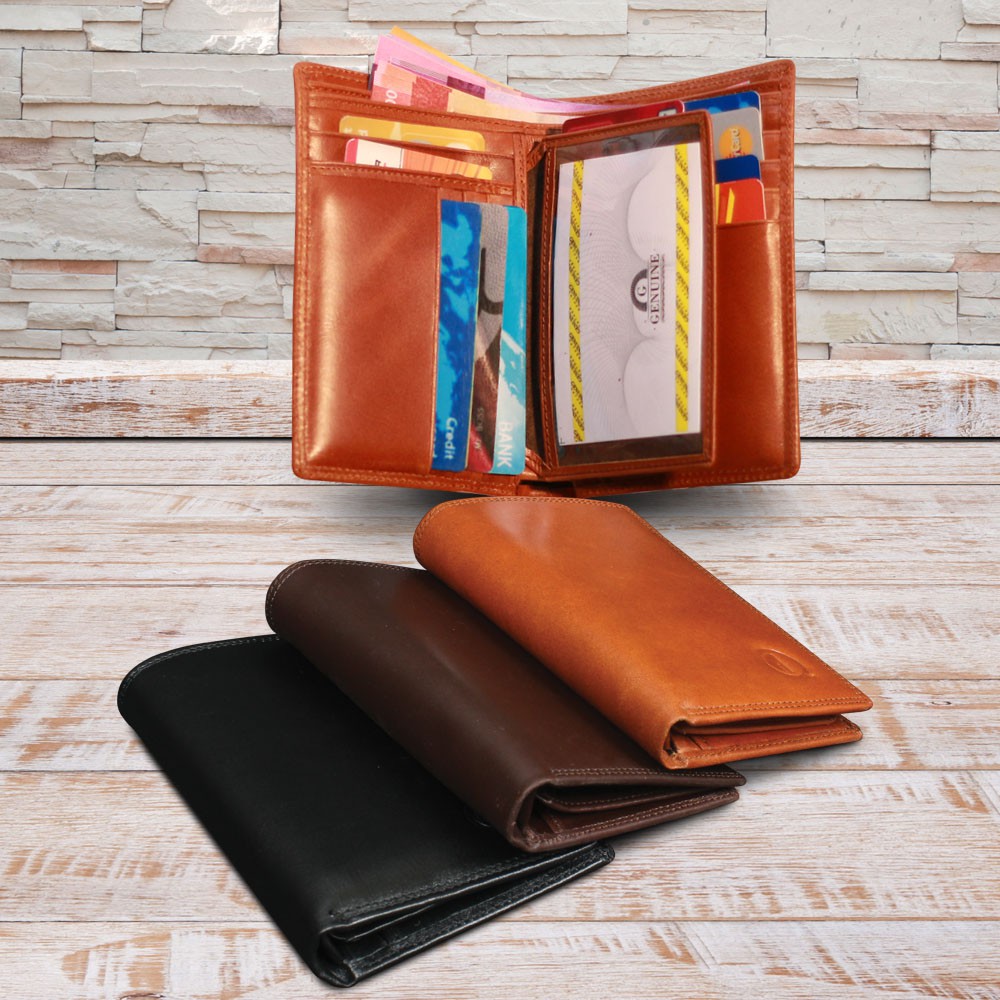 DOMPET KULIT SLIM ORIGINAL ANTI AIR D003 QI 16 SLOT KARTU BAHAN KULIT SAPI ASLI PREMIUM 100%