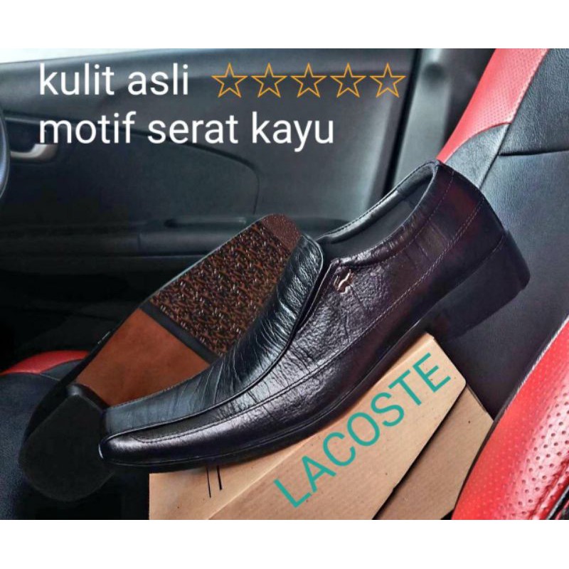 Sepatu lacoste pantofel low  kulit serat kayu
