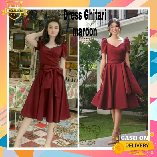 Dress Pesta Wanita Dress Brukat Natal Gereja Dress Alda / Dress Brokat Putih Lengan Pendek Alda Bruk