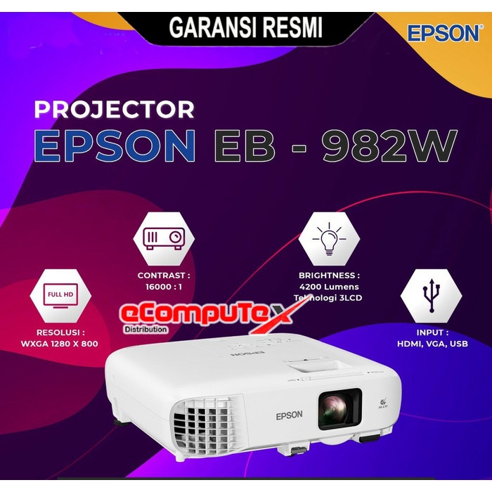 PROJECTOR EPSON EB-982W / PROYEKTOR EB982W WXGA 3LCD 4000 LUMENS GARANSI RESMI