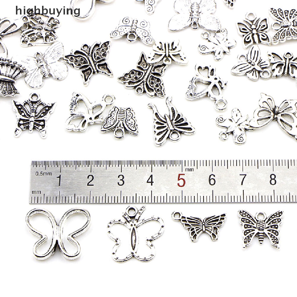 Hbid 60Pcs / Set Liontin Kupu-Kupu Silver Tibet Vintage Untuk DIY Craft / Perhiasan