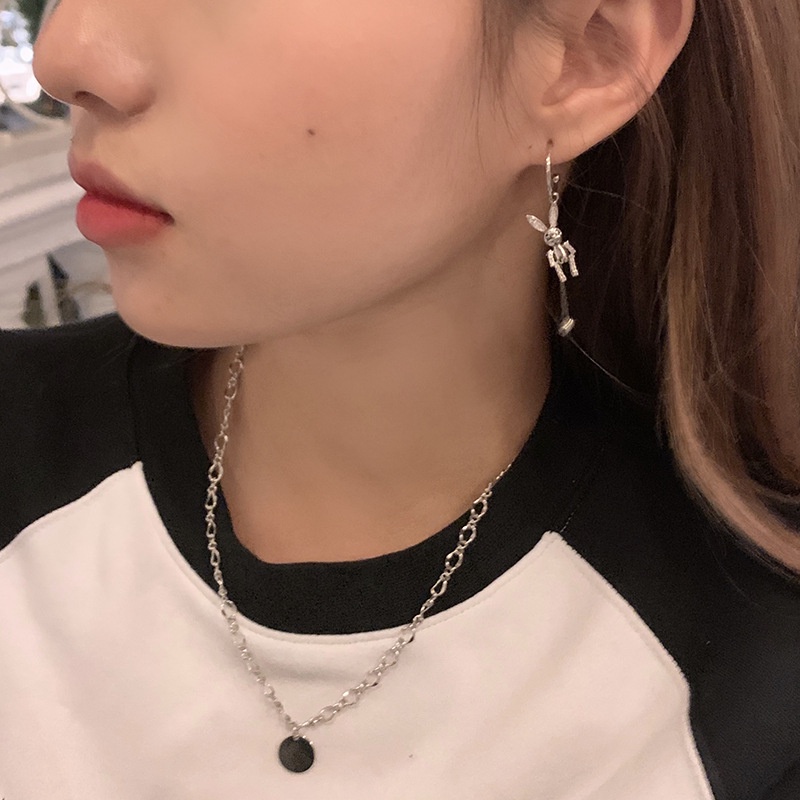 Gaya Korea lembut dan menggemaskan s perak kelinci kecil stud anting-anting perempuan lucu hewan hip