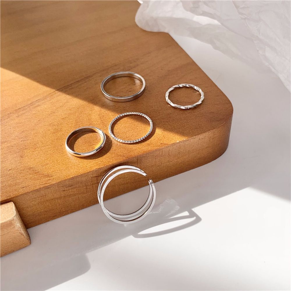 Needway  Temperament Twist Ring Set Simple Round Knuckle Finger Rings Metallic Korean Geometric Alloy Adjustable Retro Tail ring/Multicolor