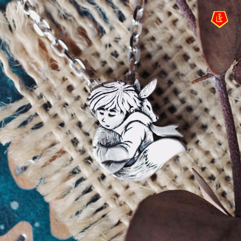 [Ready Stock]Little Prince Fox Necklace Europe and America Creative 925 Silver Vintage Pendant