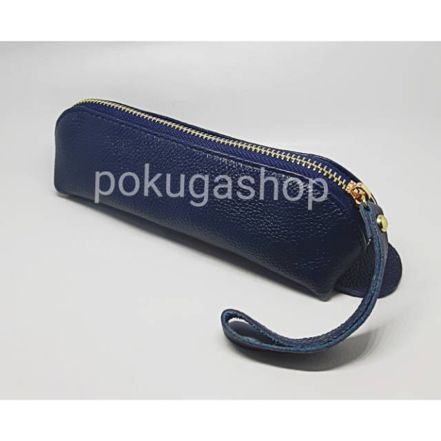 

Dompet pensil kulit asli unisex / dompet pulpen / leather pencil case navy blue