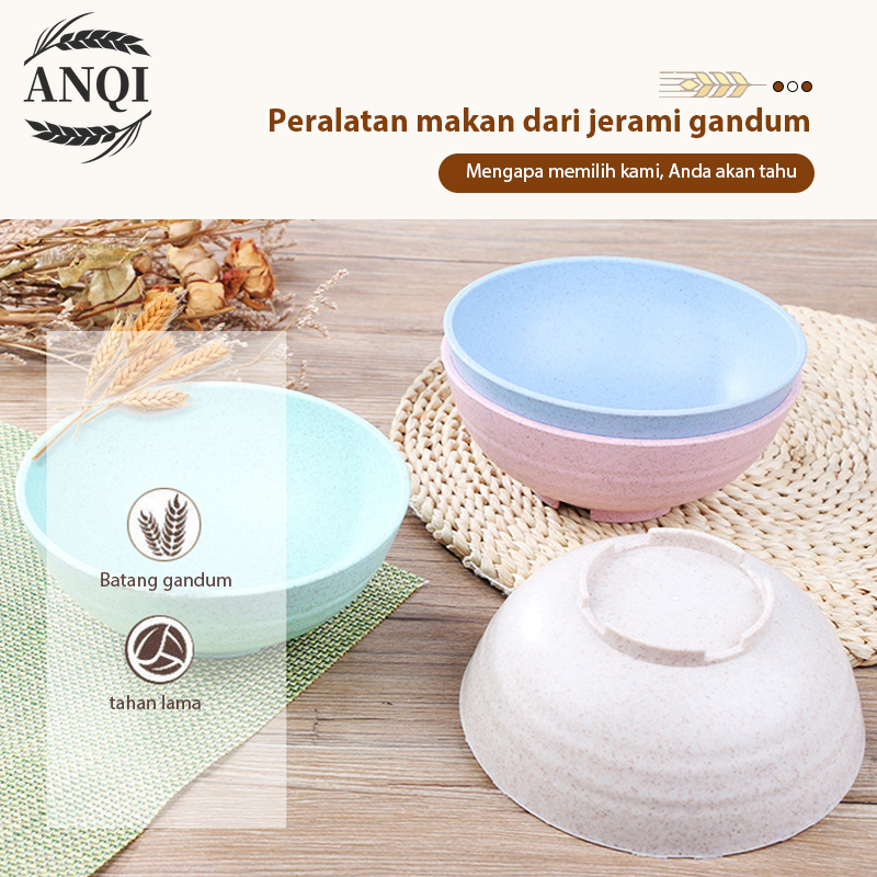 ANQI 4Pcs Mangkok Bowl Mangkuk Plastik Microwave Warna Warni Set Mangkuk Gandum Quality Wheat Bowl