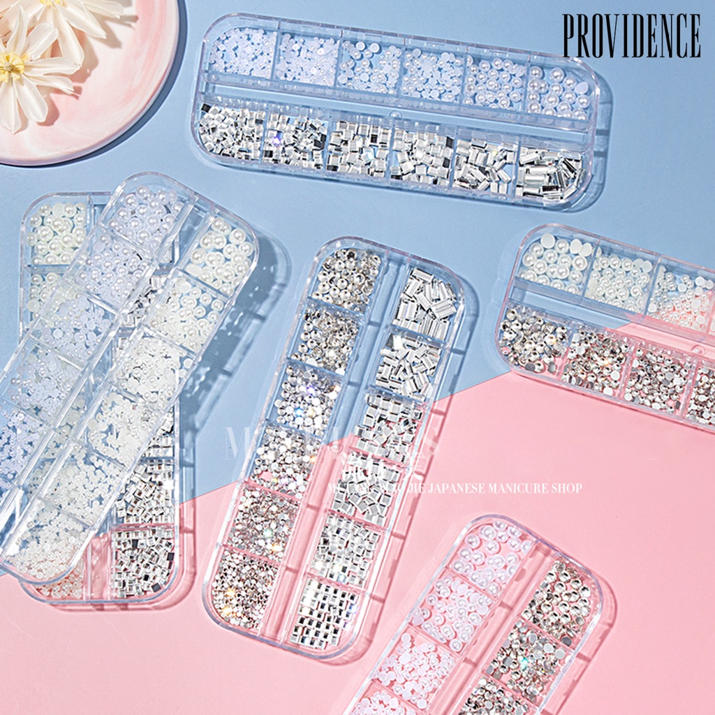 Providence 12Grids/Box Flat Back Nail Art Rhinestone 3D Effect Faux Pearl Style Round Glitters DIY Nail Rhinestones Decoration for Manicure