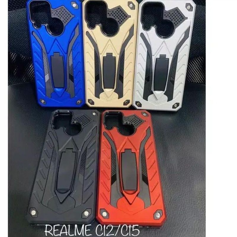 (HM) -REALME C12/C15/C25 Phantom Series Stand Iron Hardcase Spigen touch armor case Robot