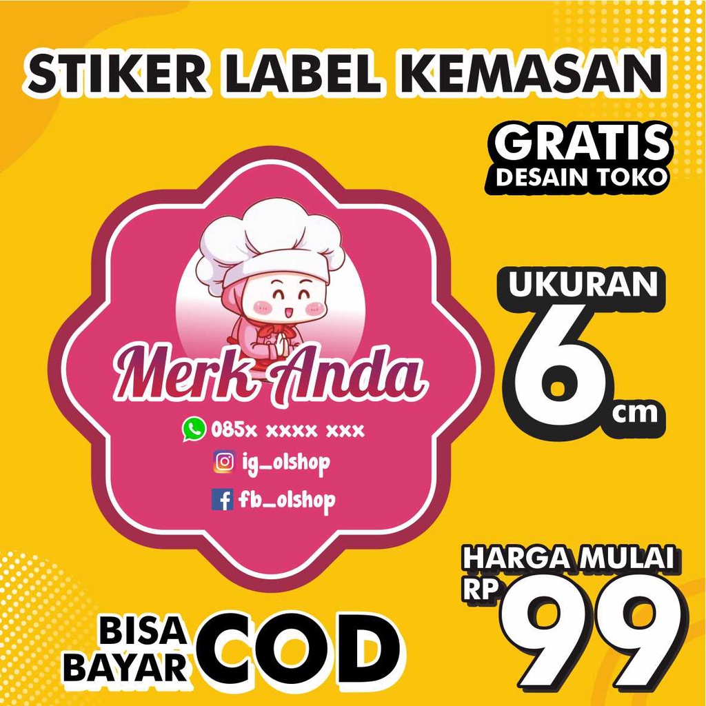 

6 cm Stiker Label Stiker Kemasan Makanan Minuman Olshops Hampers Murah