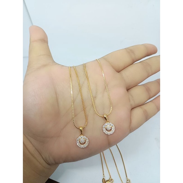 KALUNG SILVER 925 ASLI LAPIS EMAS /KALUNG ITALI KACA+LIONTIN MATA PUTIH/KALUNG ASLI SILVER/PERHIASAN KALUNG PERAK ASLI