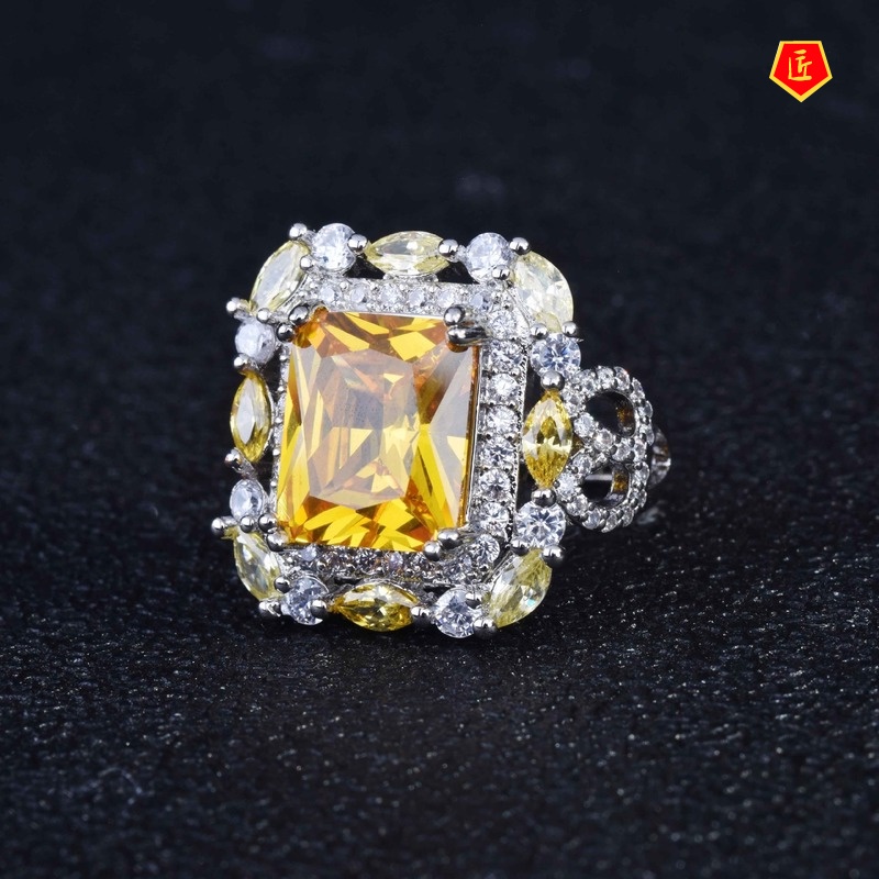 [Ready Stock]Luxury Fashion Lucky Citrine Colored Gems Ring