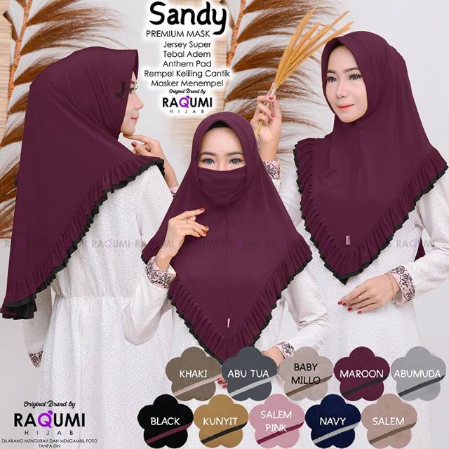 SANDY ORIGINAL RAQUMI HIJAB | RAQUMI UNGARAN | Jilbab Masker | Jilbab Rampel | Pet Antem |Khimar Pet