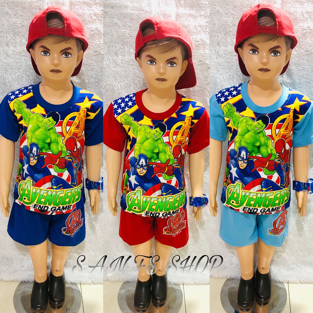 Setelan Baju Anak Laki-Laki Motif Avenger Untuk Umur 1-10 Tahun