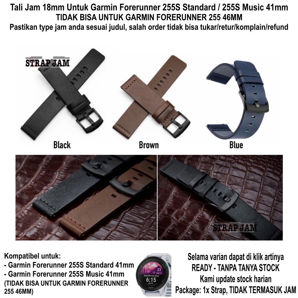 Tali Jam Garmin Forerunner 255S / Music 41mm - Strap 18mm Leather Kulit Polos Modern Style