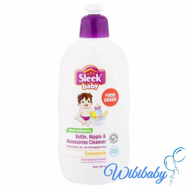 Sleek Baby (Natural Antibacterial) Bottle, Nipple &amp; Accessories Cleanser / Laundry 500 ml Botol