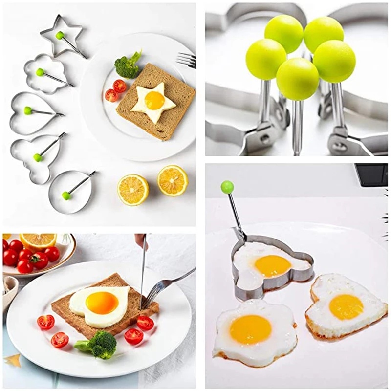 5pcs / Set Cetakan Telur / Pancake / Roti Bentuk Kartun Hati / Bulat / Pentagonal Bahan Stainless Steel