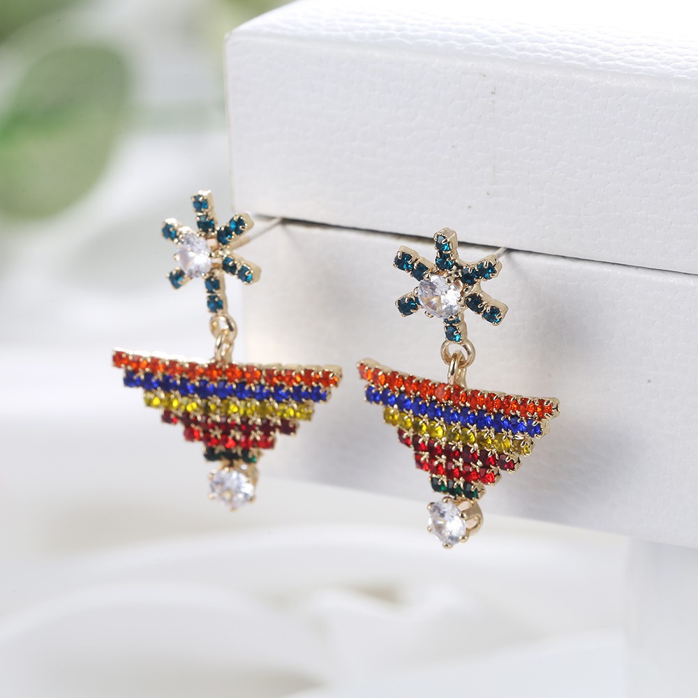 Anting Tusuk Gantung Bahan Sterling Silver 925 Desain Geometri Warna Warni Gaya Korea / Elegan / Trendy Untuk Wanita