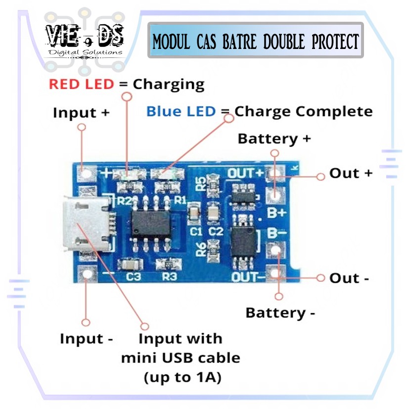 modul cas batre 18650 double protect