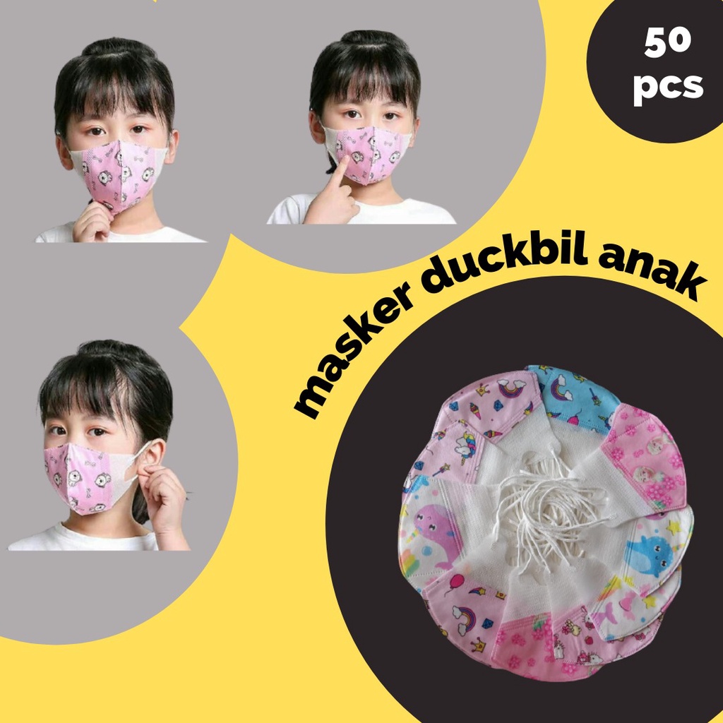 (COD) Masker Duckbill Anak 3D Mask / Karakter RANDOM 5 Variasi Campur Isi 50PCS MALL SHOPPING