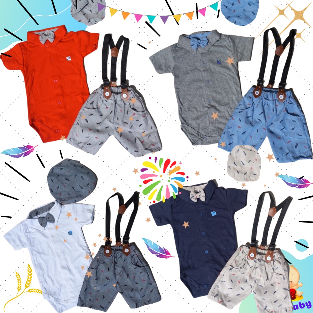 Baju Bayi Laki Laki 0 3 6 9 12 Bulan Setelan Jumper Anak Bayi Cowok Tuxedo Jas Bayi Topi Suspender