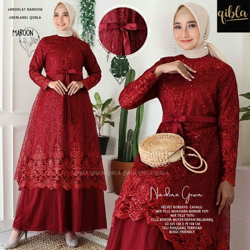 ( BISA BAYAR DITEMPAT ) NADINE GOWN GAMIS BROKAT PAKAIAN WANITA BUSUI BAJU KONDANGAN BROKAT PREMIUM