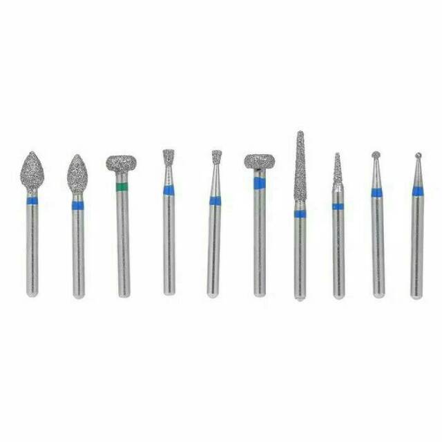 Dental burs set diamond bur highspeed 10pcs bur preparasi gigi biru silindris bulat flame wheel bur round fissure fisur