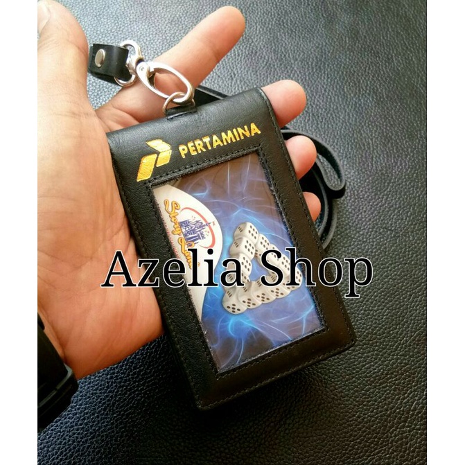 

id card holder kulit sapi asli-pertamina-name tag tali kulit-original-pria-wanita