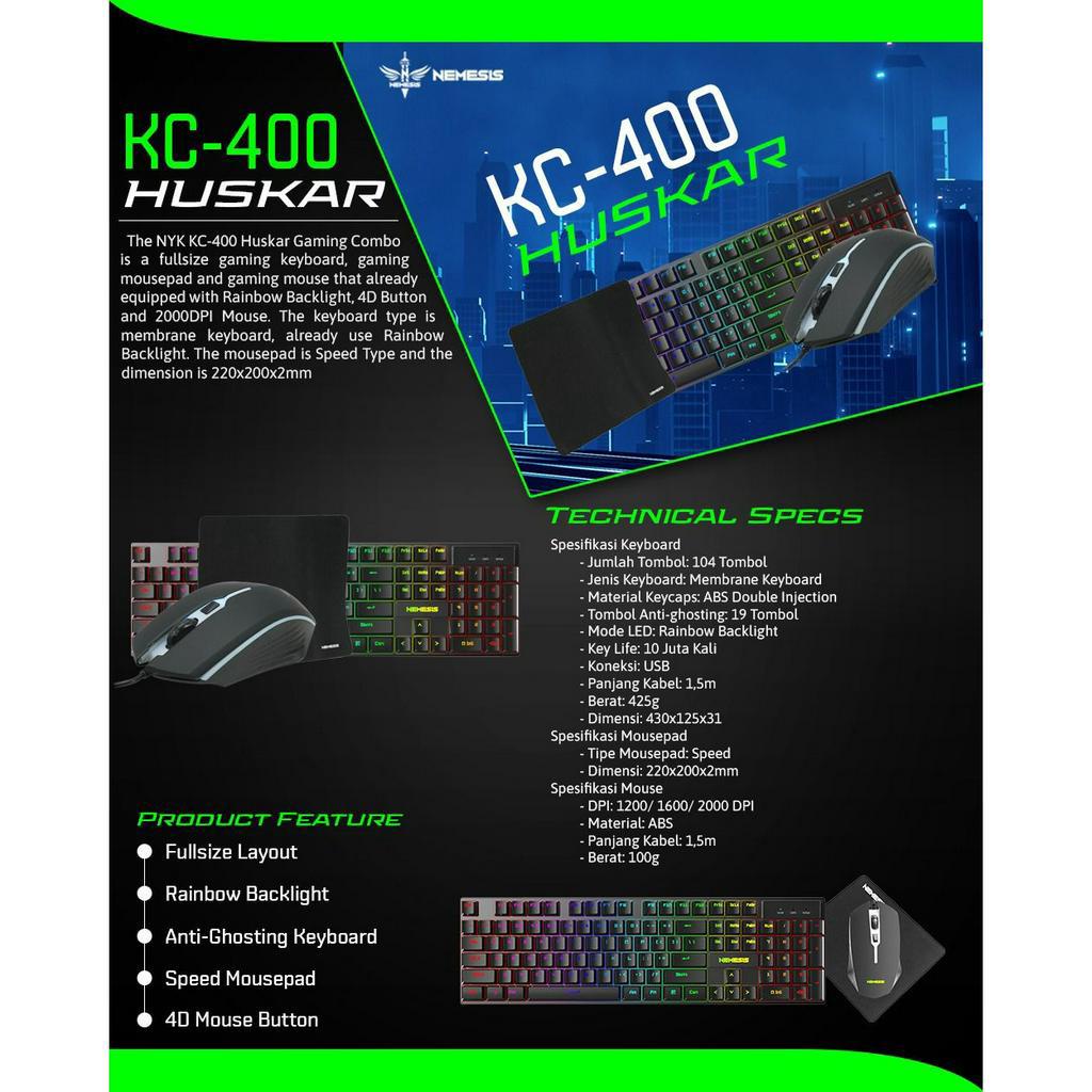 Keyboard Gaming combo 3 in 1 NYK Nemesis HUSKAR KC400