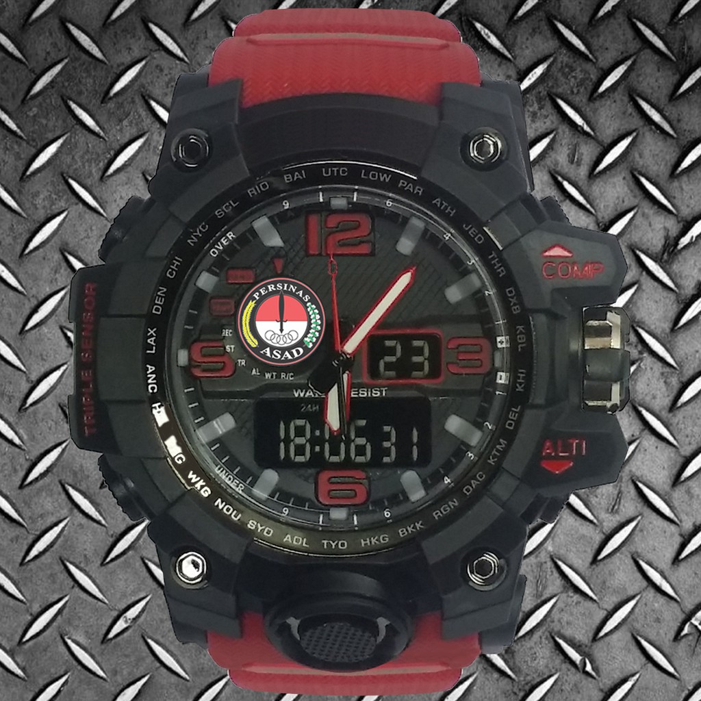 (Istimewa Bossque) Jam PERSINAS Double Time Tali Merah Marun (Exclusive)