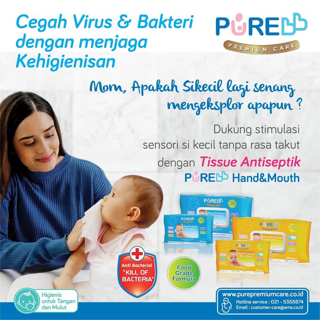 PURE BABY TISU BASAH MURAH WIPES CLEANSING / WIPES HAND &amp; MOUTH TISSUE PUREBABY TISSUE