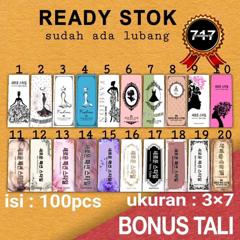

Label baju hang tag baju korea japan label hangstag 3×7 BONUS TALI name tag label merk baju