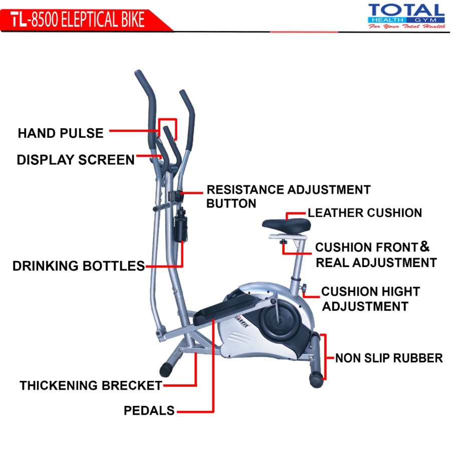 TOTAL HEALTH GYM - New Alat Olahraga Gym Sport Fitness Sepeda Statis Elliptical Static Bike Crosstrainer TL 8500