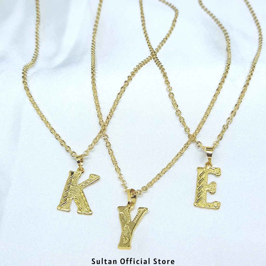 Kalung Alphabed Huruf Inisial Grafir Titanium Logam Kuningan Anti Karat Lapis emas 14k #KK03