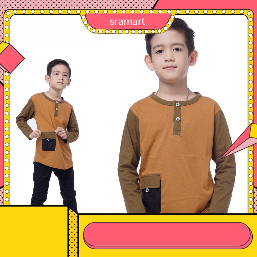 3-14T Cmgkids Kaos Anak kancing Lengan Panjang warna coklat