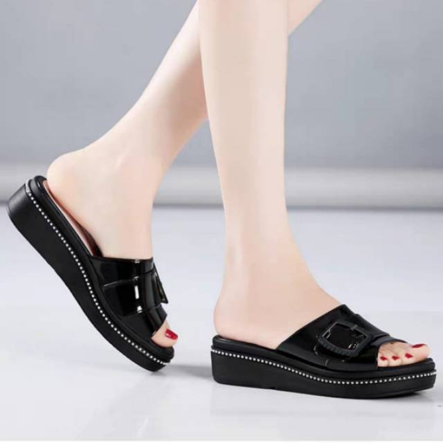 QZ - Talisa Sandal Wedges Spon Gesper Wanita JN 08