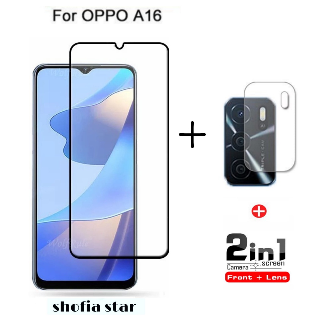 PROMO 2IN1 TEMPERED GLASS OPPO A16 ANTI GORES KACA FULL LAYAR